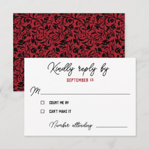 Black Red Floral Goth Wedding RSVP Card