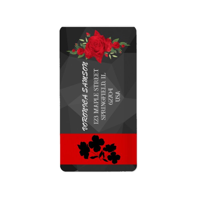 Black Red Floral Gradient Elegant Modern Chic   Label (Front)