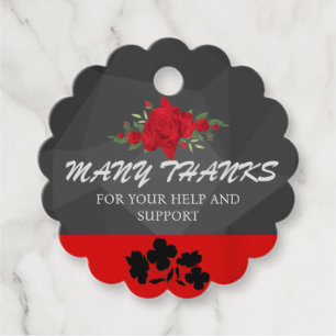 Black Red Floral Gradient Elegant Modern Cute Favour Tags