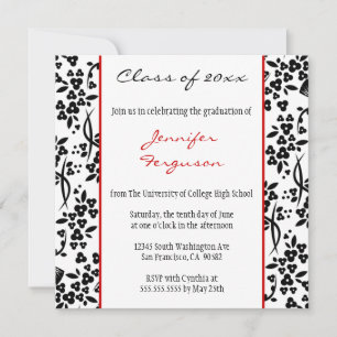 Black red floral graduation party announcement