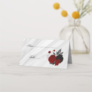 black & red floral marble place card