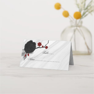 black & red floral marble place card