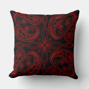 Black & Red Floral Paisley Pattern Throw Pillow