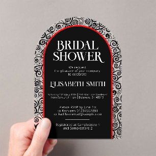 Black Red Flourish Dark Gothic Witch Bridal Shower Acrylic Invitations