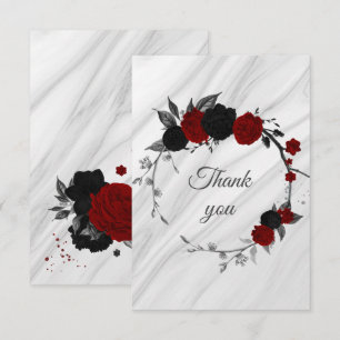 black & red flowers botanical marble thank you card