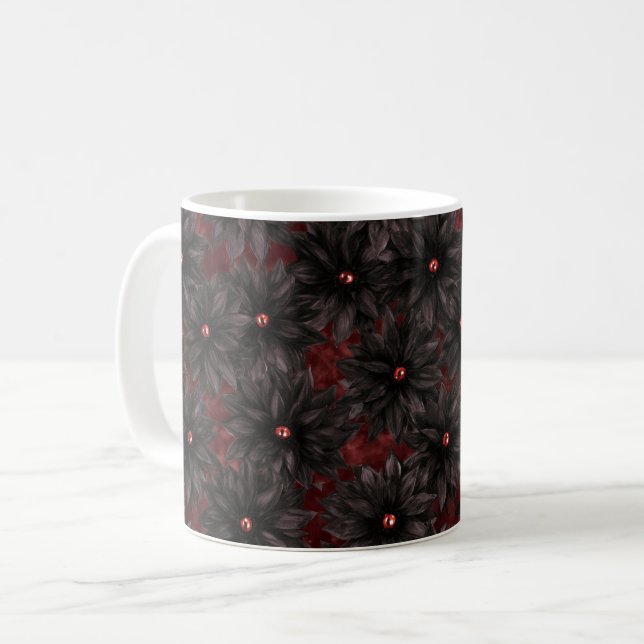 Black Red Flowers Coffee Mug (Front Left)
