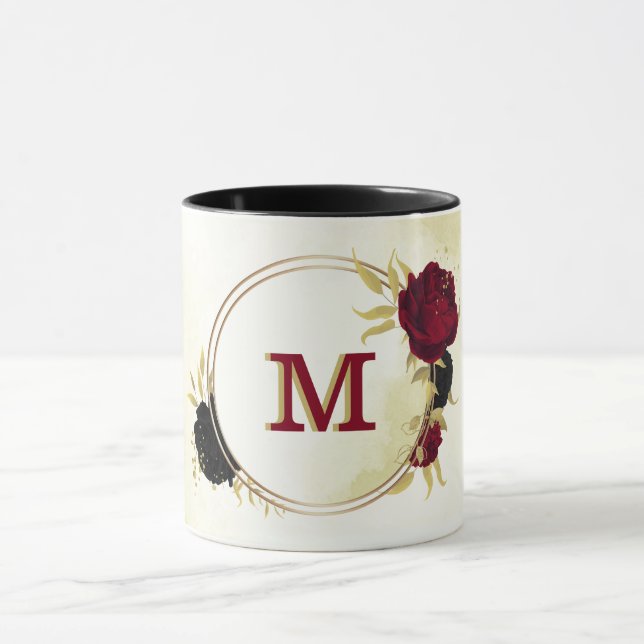 black red flowers gold leaves mug (Center)