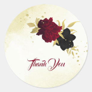 black red flowers gold leaves wedding classic round sticker
