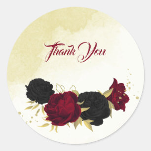 black red flowers gold leaves wedding classic round sticker