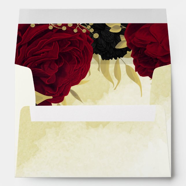 black red flowers gold leaves wedding envelope (Back (Bottom))