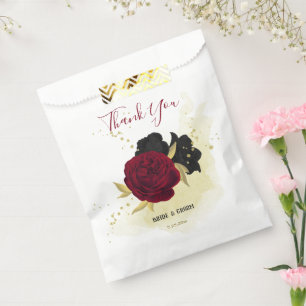 black red flowers gold leaves wedding favour bags