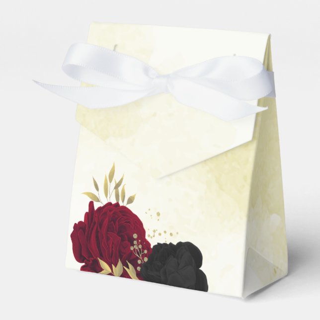 black red flowers gold leaves wedding favour box (Front Side)