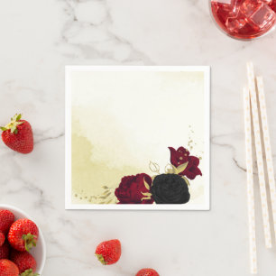 black red flowers gold leaves wedding napkin
