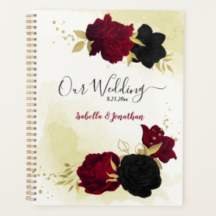 Black & red flowers gold wedding planner