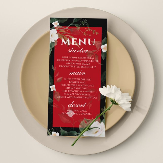Black Red Flowers Wedding Menu (Creator Uploaded)