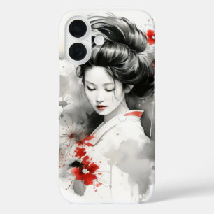 Black Red Geisha iPhone 16 Case