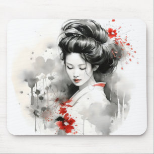 Black Red Geisha Mouse Mat