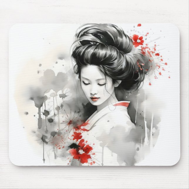Black Red Geisha Mouse Mat (Front)