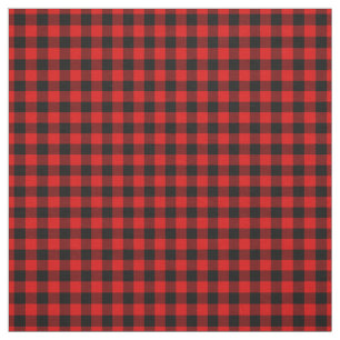 Black Red Gingham Checks Tartan Squares Pattern Fabric