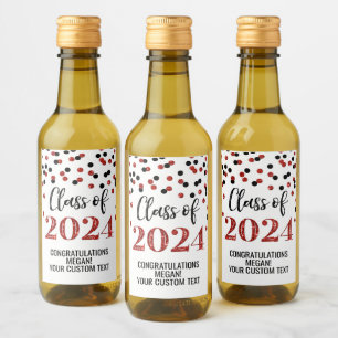 Black Red Glitter Confetti Graduation Wine Label
