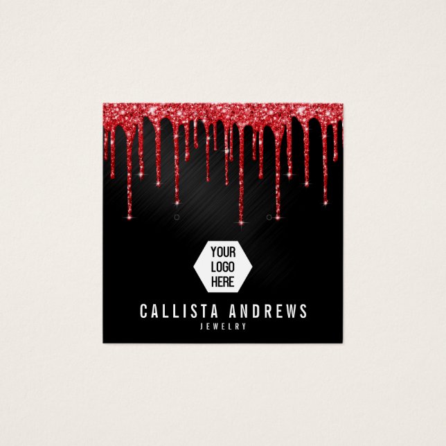 Black Red Glitter Drips Logo Earring Display Card (Front)