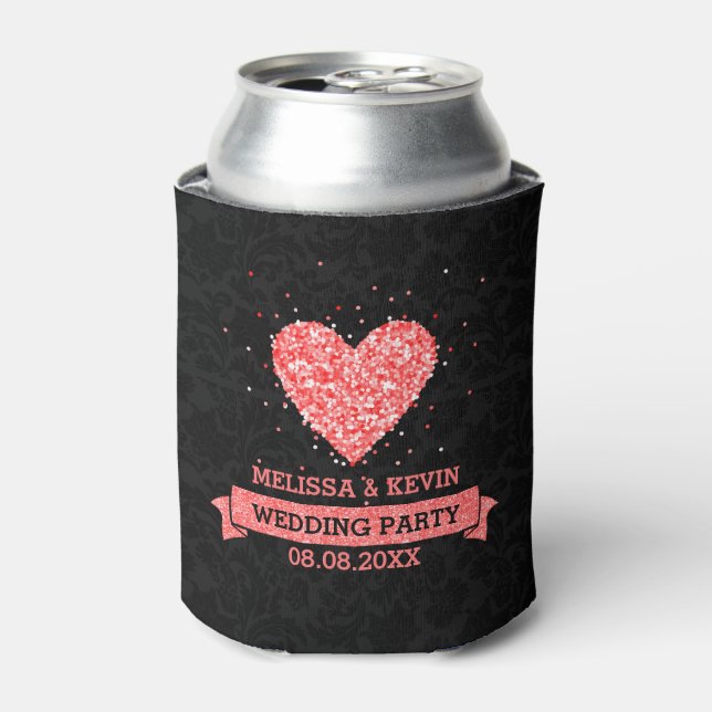 Black & Red Glitter Heart Illustration Can Cooler (Can Front)