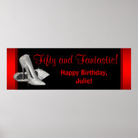 Black Red Glitter High Heels Birthday Party Banner