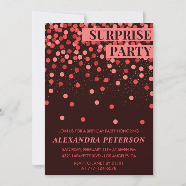 Black Red Glitter Surprise birthday 92nd birthday Invitation (Front)