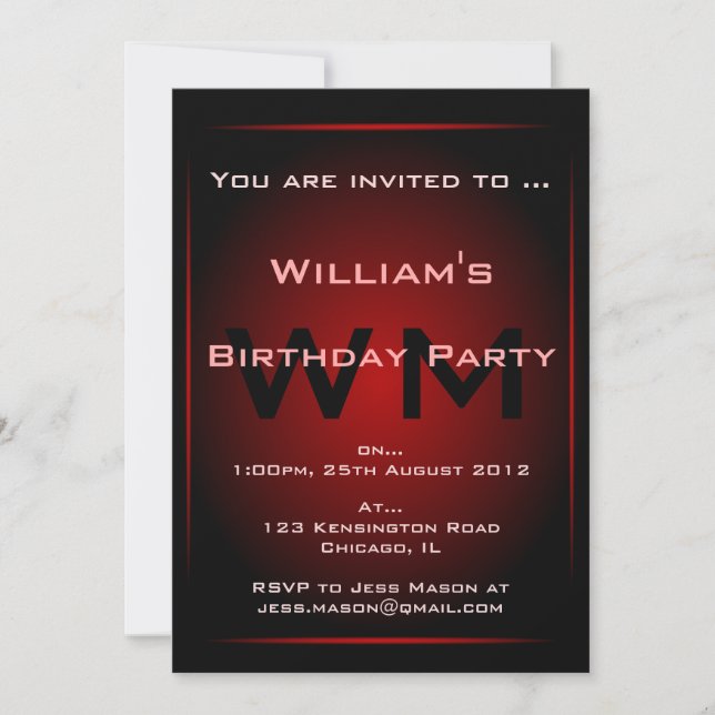 Black & Red Glow Monogram Sci-fi  Invitation (Front)