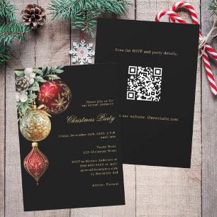 Black red gold baubles business QR Christmas Party Invitation