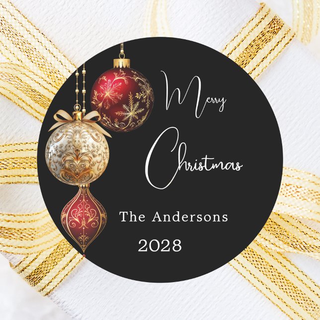 Black red gold baubles classic Christmas Classic Round Sticker (Creator Uploaded)