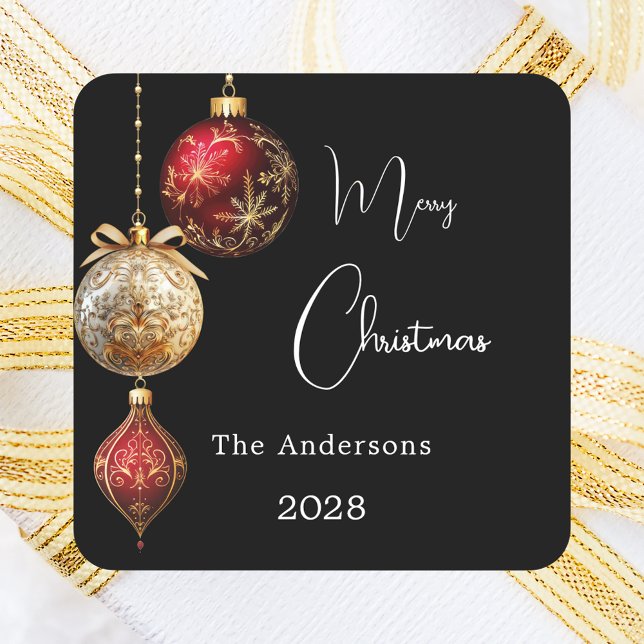 Black red gold baubles classic Christmas Square Sticker (Creator Uploaded)