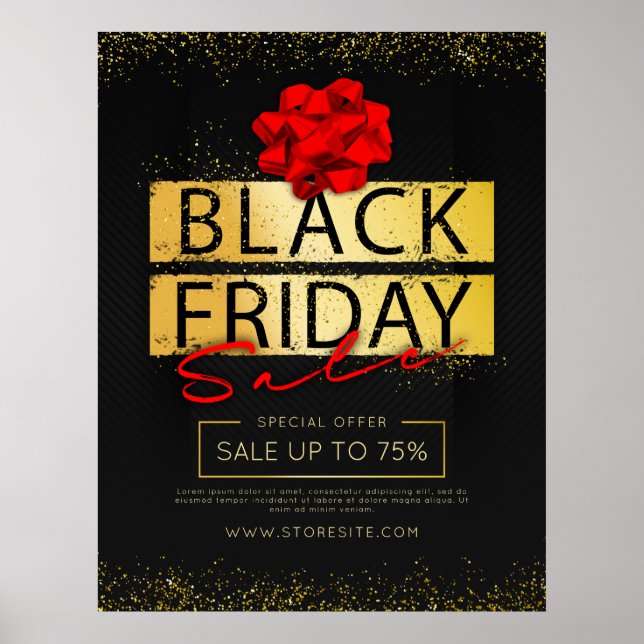 Black Red & Gold Black Friday Retail Sale Ad Poster (Front)