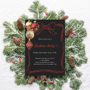 Black red gold bow Ornaments Christmas Party Invitation
