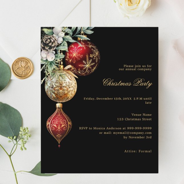 Black red gold business Christmas Party invitation (Creator Uploaded)