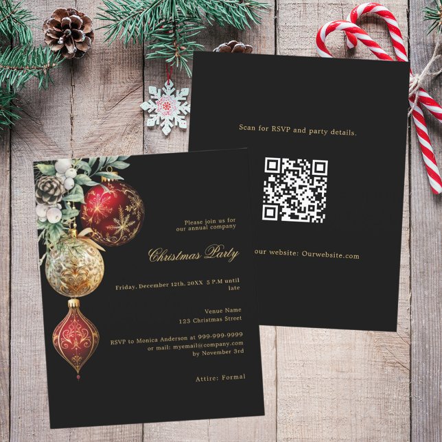 Black red gold business QR Christmas invitation (Creator Uploaded)