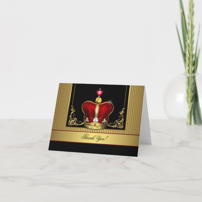 Black Red Gold Crown King Prince Thank You Cards (Front)