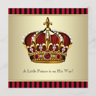 Black Red Gold Crown Little Prince Boy Baby Shower Invitation
