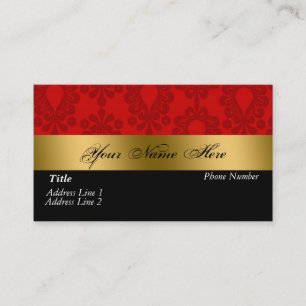 Black Red Gold Damask Business Card
