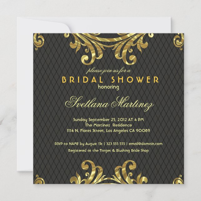 Black Red & Gold Elegant Bridal Shower Invite 2 (Front)