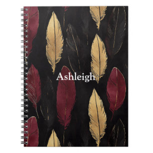 Black Red Gold Feathers Notebook