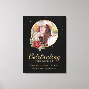 Black Red Gold Floral Funeral Welcome Sign