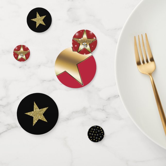 Black Red Gold Glitter Stars Hollywood Party Confetti (Group)