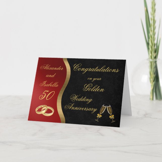 Black Red & Gold  - Golden Wedding Anniversary Card (Front)