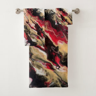 Black Red Gold Negative Space Abstract Bath Towel Set