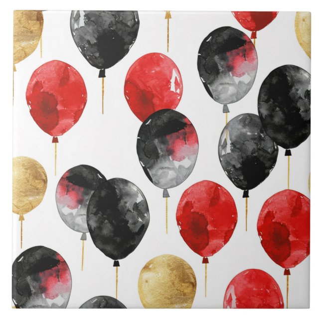 Black Red Gold Party Balloons Tile (Front)