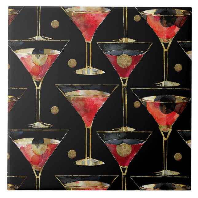 Black Red Gold Party Drinks Tile (Front)