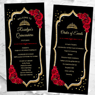 Black Red Gold Quinceanera Programme
