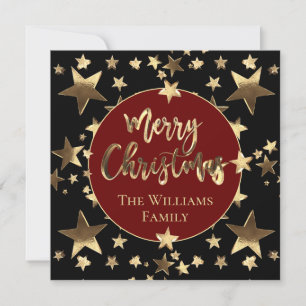 Black Red Gold Script Stars Modern Merry Christmas