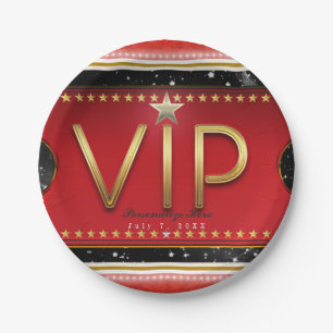 Black Red Gold & Silver Glam VIP Ticket Party Paper Plate